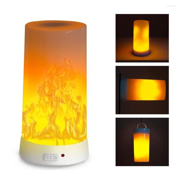 Bombilla de luz de fuego con efecto de llama, impermeable, para exteriores, para interiores, emulación de parpadeo, 3 modos, lámpara Led magnética, recargable por USB