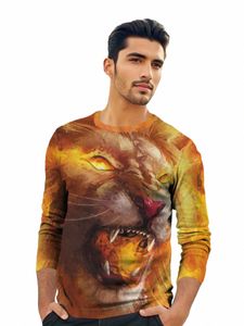 Flame Li LG Camiseta de manga Animal Cuerpo completo Impreso Primavera y otoño Top Street Trend 3D Impreso Cuello redondo Ropa y4oW #