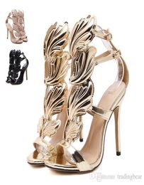 Flame Metal Leaf Wing High Heel Sandales Gold Nude Black Party Events Chaussures Taille 35 à 405700847