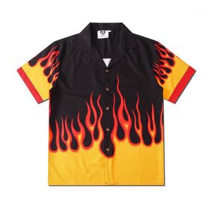 Flame Shirt Men Vintage Street Men's Shirt Summer Hawaiian Man Clothing