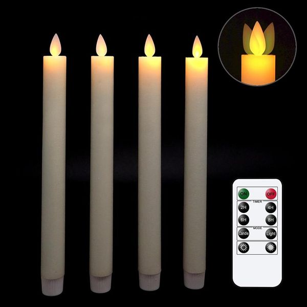 Velas sin llama Velas cónicas parpadeantes Velas cónicas sin llama de cera real Vela LED con mecha móvil con temporizador y control remoto T200108172n