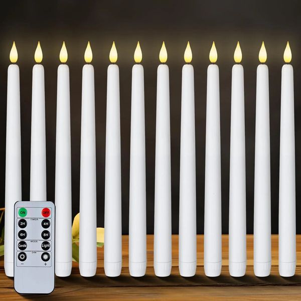 Velas cónicas parpadeantes sin llama con/sin control remoto, temporizador, atenuador, candelabros con pilas para bodas navideñas 240326