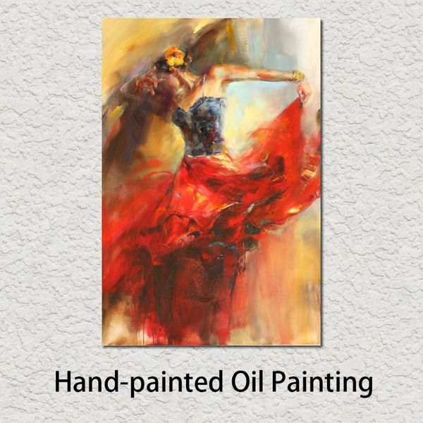 Pinturas de bailarinas de flamenco, danzas en belleza, arte español, imagen al óleo de mujer pintada a mano para decoración de pared de habitación de estudio, 240p
