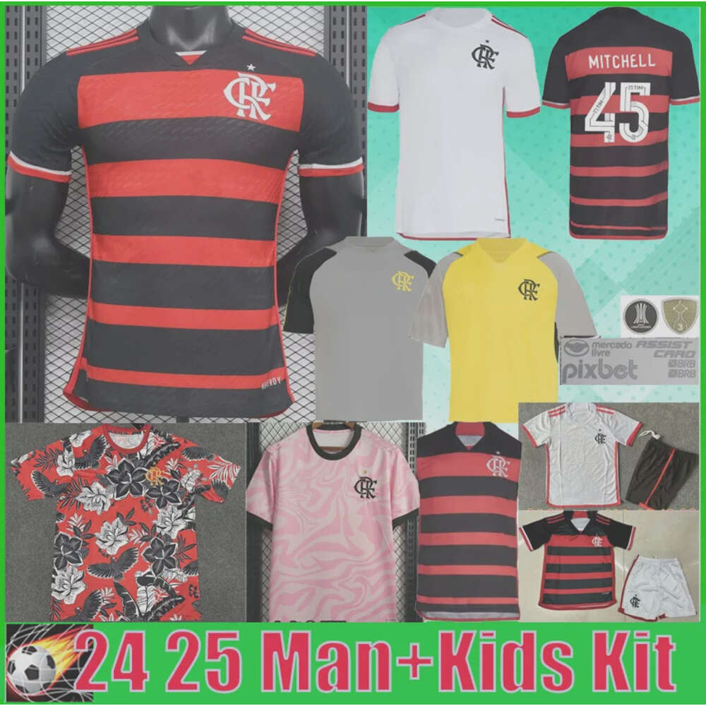 Flamengo 24 25 Soccer Jerseys 2024 2025 De Arrascaeta E.Ribeiro Gabi B.Henrique David Luiz Diego Pedro Gerson Player Fans Football Shirt Kids Kit Training Shirt