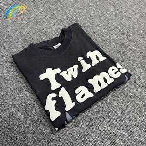 Flames Puff Print Broken Planet T-shirt Summer Style T-shirt noir surdimensionné de haute qualité