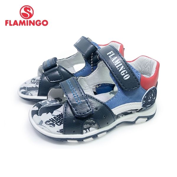 FLAMINGO Marque Été Enfants Chaussures Semelle intérieure en cuir Fermé Toe Sandales d'extérieur pour enfants Garçon Taille 22-27 Livraison gratuite 210306