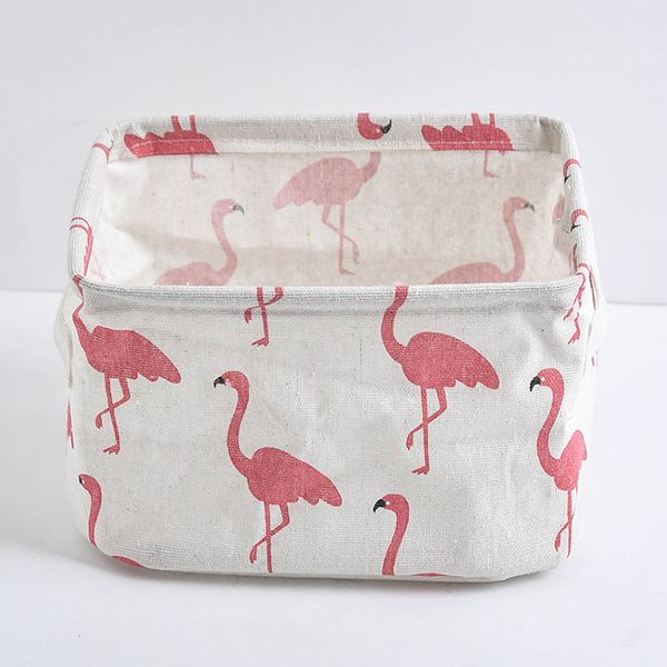 Flamingo Cotton Linen Desktop Rangement Panier de rangement Cosmetics Boîte de rangement de tissu nouveau panier de finition créatif Panier de débris imperméable 391
