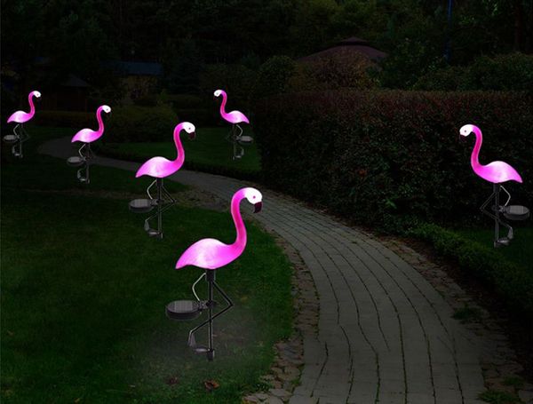 Lampe de pelouse Flamingo – Lampes solaires de décoration de jardin, lumières solaires de flamant rose, piquet décoratif extérieur, ornements de cour solaires de flamant rose (rose)
