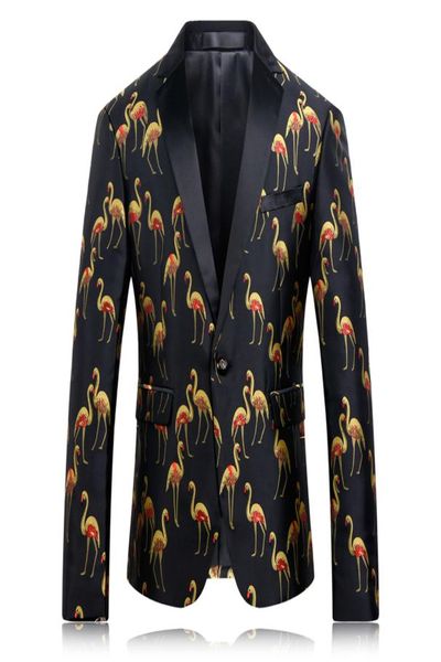 Flamingo Mens Imprimé Blazer Slim Fit Party Blazer Casual Cost Mabet For Men Singer Fashion Male Suit Jacket Plus Taille M4XL1384987