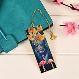 Flamingo Metal Bookmark Exquisite Ginkgo Leaf Pendant Painted Brass Bookmarks For Book Paper Clip Stationery Teacher Cadeau