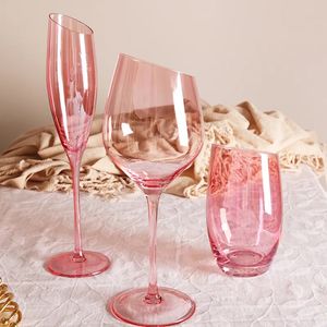 Flamingo schuine champagne wijnglazen Water Cup Set Crystal Light Luxe Retro Goblet Home Pink HighValue Bordeaux Glass 240408