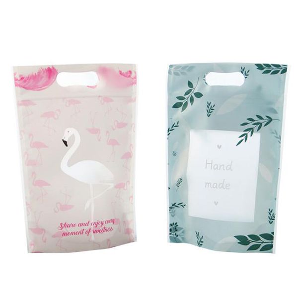 Flamingo petit sac d'emballage alimentaire auto-scellé frais sac d'emballage en plastique de Biscuits faits à la main avec poignée en gros QW9157