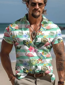 Flamingos Casual Mens Shirt Outdoor Street Daily Summer Summer Sleeve Sleeve Rose Blue Green Hawaiian Style 240415