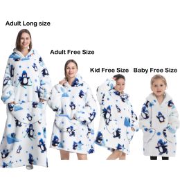 Manta de franela con mangas sudaderas con capucha de invierno sudadera lana gigante manta portátil sudadera con capucha de gran tamaño para adultos niños bebés