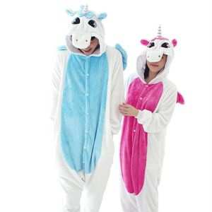 Flanelle Bleu Rose Licorne cheval Pijama Dessin Animé Cosplay Adulte Unisexe Homewear Onesies pour adultes pyjamas animaux Hommes Femmes pyjama un229N