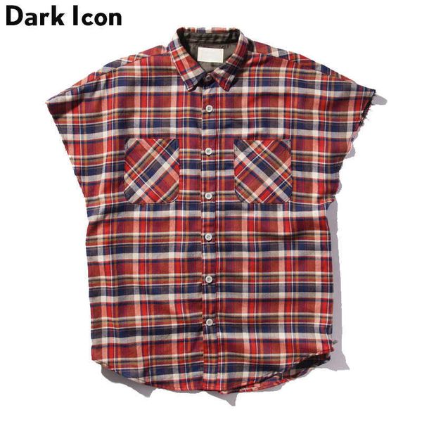 Chemise pour hommes surdimensionnés en flanelle Sans manches Summer Hip Hop Shirts Hommes Coton Shirts Homme Vêtements 210603