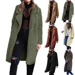 Trench-coat uni en flanelle adapté aux femmes décontracté mélange flou couleur unie chemise longue cardigan veste manteau en duvet 2023 mode 240112