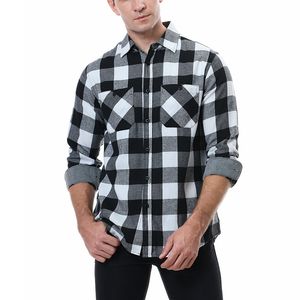 Flanel shirt voor mannen katoen herfst casual zachte mouw zachte comfort knop omlaag shirts zwart witte plaid