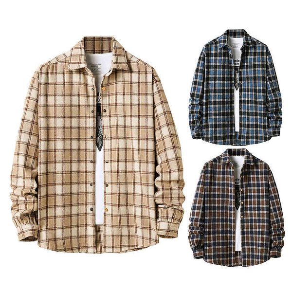 Flanelle Chemises Hommes Plaid Casual Manches Longues Hommes Chemise Manteau Mode Hommes Travail Marque D'affaires Chemise Chemise Homme Surdimensionné Veste 210524