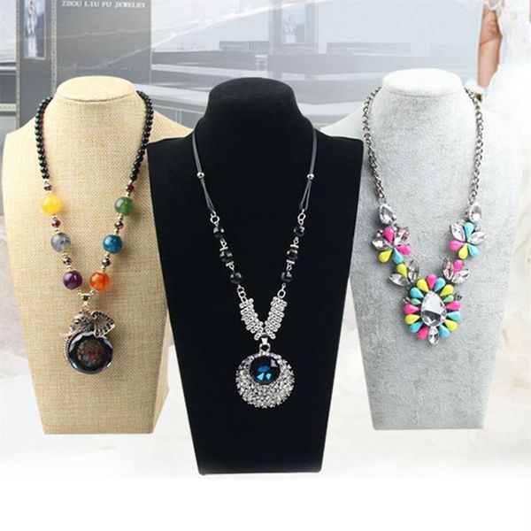 Flanelle Portrait Collier Présentoir Support Bijoux Mannequin Buste Pour Collier Pendentif Fenêtre Affichage 34 cm-20 cm Hauteur MX2272z