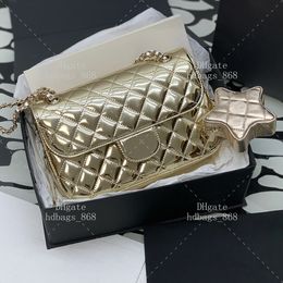 Bolsas de colgajo estrella monedero de monedas 10a espejo 1: 1 diseñador de calidad bolsas de lujo de moda bolso de hombro bolso de hombro bolso de cuero de patente de 24 cm con caja de regalo set WC444