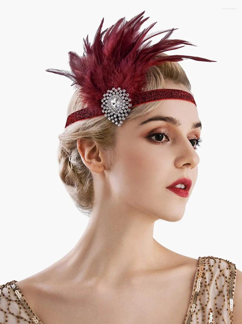 Flapper Headband 1920s Headpiece Rhinestone Feather Hair Band Great Gatsby For Women
