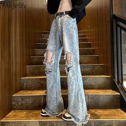 Flare gescheurde jeans heren gewassen S-3XL Vintage Y2k kleding unisex denim broek Amerikaanse streetwear cool hipster vaqueros tieners HKD230829