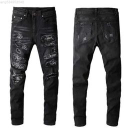 Ausgestellte Jeans gestapelt lila Designer Top Qualität Mann lange Hosen Hosen Streetwear gewaschen alte Jeans Loch 28-40 K1sr