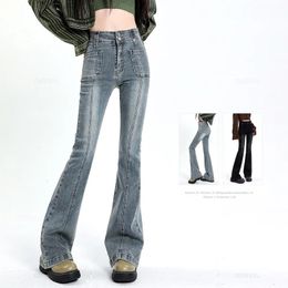 Jean évasé femme Vintage taille haute femmes Slim Stretch Denim pantalon serré coréen Style de rue pantalon décontracté grande longueur 240201