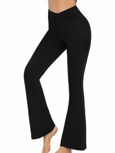 Leggings évasés Pantalon de yoga croisé pour femmes Ctrol Ventre Taille haute Pantalon large L4ZM #