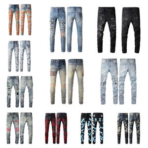 Uitlopende gestapelde paarse jeans ontwerper topkwaliteit man broek broek streetwear gewassen oud lang gat 28-40 rechte gewone jeans denim