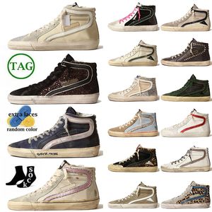 Flash Calfskin Slide Designer Chaussures Glitter Fabriqué à la main Mid Ball Star Italie Marque Hommes Upper Silver Gold Vintage Sports Baskets plates Plate-forme Baskets en cuir