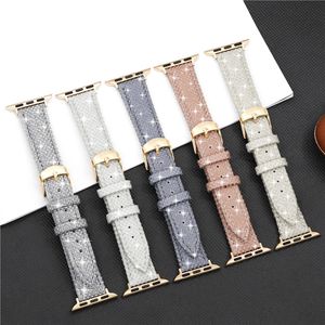 Flash Diamond Leather Watchband Band Band 18mm Fit IWatch Series 7 6 SE 5 4 3 voor Apple Watch 38 40 41 42 44 45 mm polsbandje