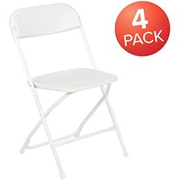Flash Furniture Lot de 4 chaises pliantes en plastique de la série Hercules Blanc Capacité de poids de 650 lb Chaise d'événement confortable Chaise pliante légère