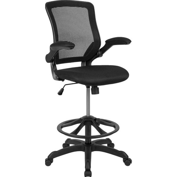 Flash Furniture Kale Kale Mid-Back Swivel Office Chair - Ergonomic Mesh Executive Chair avec anneau de pied ajusté, support lombaire et accoudoirs en noir