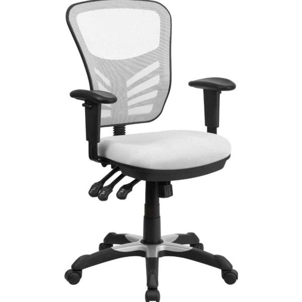 Flash Furniture Nicholas Mid-Back Fix de bureau à mailles gris foncé avec bras et cadre blanc réglables - conception de pivot ergonomique pour le confort et le soutien