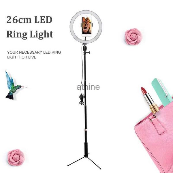 Flash Heads 10 26 cm LED Estudio Cámara Anillo Luz Fotografía Anillo Luz con trípode USB Enchufe Selfie Stick Soporte para teléfono Maquillaje Youtube YQ240110