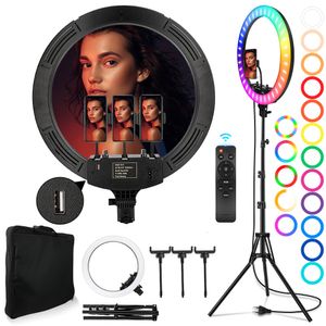 Têtes de flash 18 pouces RVB Ring Light 50W Pographie Ring Lampe avec trépied à distance 45cm LED Fill Light Dimmable Selfie Live Lighting pour téléphone 230922