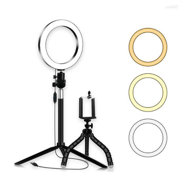 Têtes de flash 20 cm/8 pouces LED lumière annulaire 3500-6500 K température 10 niveaux à intensité variable avec trépieds support de téléphone pour vidéo