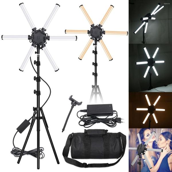 Têtes de flash 26 pouces LED Portable Live Light Batterie Ancre extérieure Six bras Six Tube Pographie Beauté Double Couleur