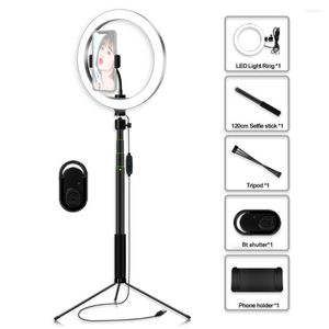 Flash Heads 26cm/10,2 inch dimable LED -ring Video Licht Verstelbare selfie stick Tabletop Tripod Tripod Mobiele telefoonhouder Remote Control Kit