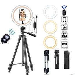 Têtes de flash 26cm P O Ringlight LED Selfie Ring Light Téléphone Télécommande Lampe Ographie Éclairage avec Trépied Support Vidéo Goutte De Dhsrv