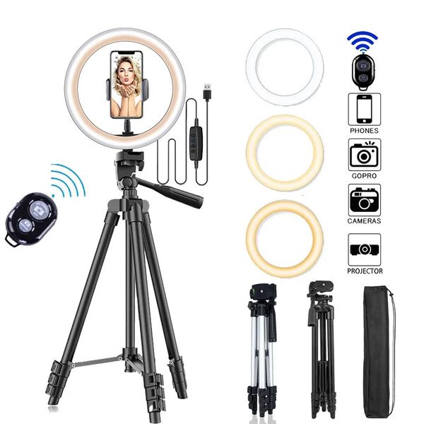 Têtes de flash 26cm PO Ringlight LED Selfie Ring Light Téléphone Télécommande Lampe P ographie Éclairage avec trépied Support Vidéo 231117