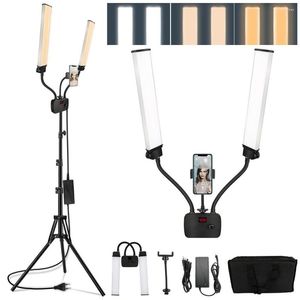Flash Heads Double Arms LED Fill Light Po Studio Long Strips Ring Lamp With Tripod LCD Screen 3200-5600K Pographic Selfie Lighting