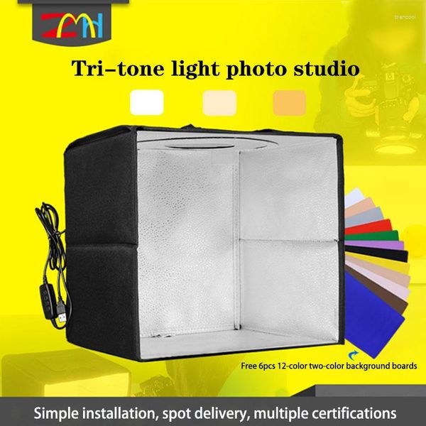 Flash Heads Mini Desktop Po Studio Light Box Tricolor Regulable Pography Softbox 6/12 Telones de fondo Kits plegables