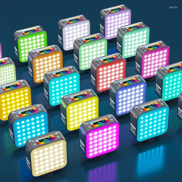 Cabezales de flash Mini portátil LED Cámara de teléfono móvil Luz de relleno Doble cara Color frío y cálido RGB