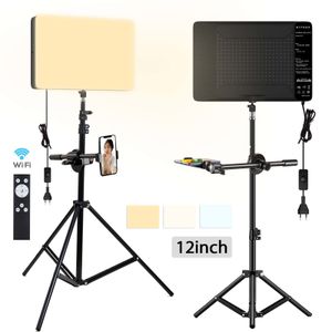 Têtes de flash Po Studio LED 3000K-6500K Lampe de remplissage vidéo Panneau de lumière Éclairage de photographie avec trépied Support à bras long Prise UE pour flux en direct 230922