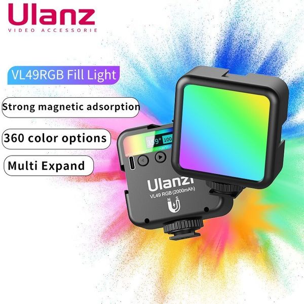 Têtes de flash Ulanzi VL49 RGB LED Light rechargeable 2000mAh Lampe de remplissage pour caméra Smarthphone Tiktok Vidéo P o Prise de vue Petit kit 230927