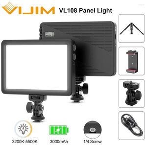Têtes de flash VIJIM VL108 LED Caméra vidéo Lumière Dimmable Température de couleur 3200K-5500K Panneau lumineux Vlog Fill Pography AT