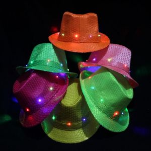 Mode led licht jazz hat dance party flash hiphop cap voor mannen en vrouwen pailletten petten populaire 9 zj bb